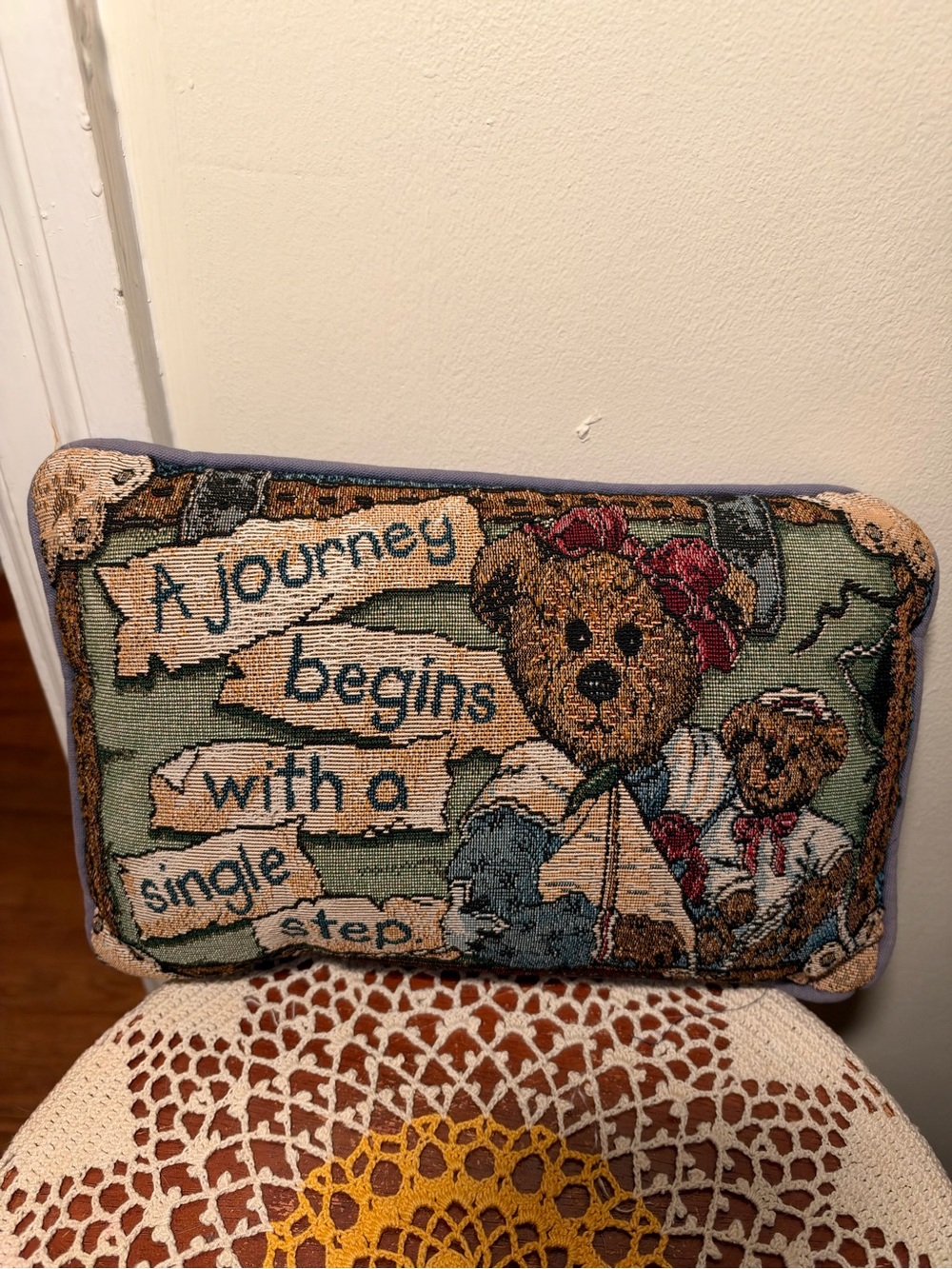 Boyd’s Bear Vintage Pillow: “A Journey Begins with a Single Step”